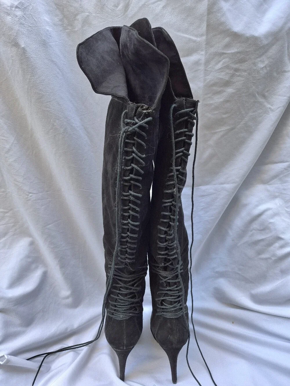 🔥NINE West Black Over-the-Knee GENUINE Suede High Heel Boots